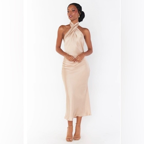 Show Me Your MuMu Dresses & Skirts - Show Me Your Mumu Champagne Jasmine Midi Halter Dress M